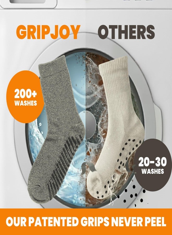 Gripjoy Grip Socks for Women, Grippy, Non Slip, Gripper Socks for Women & Men, Pilates, Yoga, Hospital, Non Skid, 3 Pairs, Crew, Heather Mix Green - Image 3